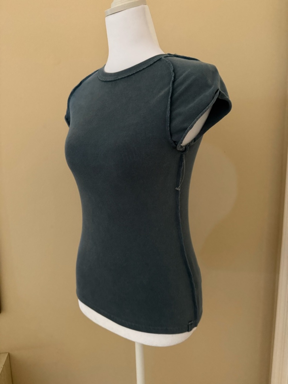 We The Free Slim Ribbed Short Sleeve Tee in Charcoal Green